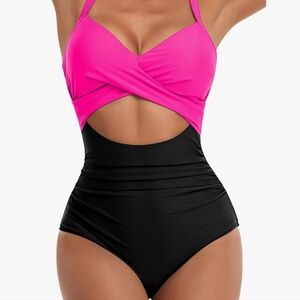 Eomenie Tummy Control Cut Out High Waisted Swimsuit